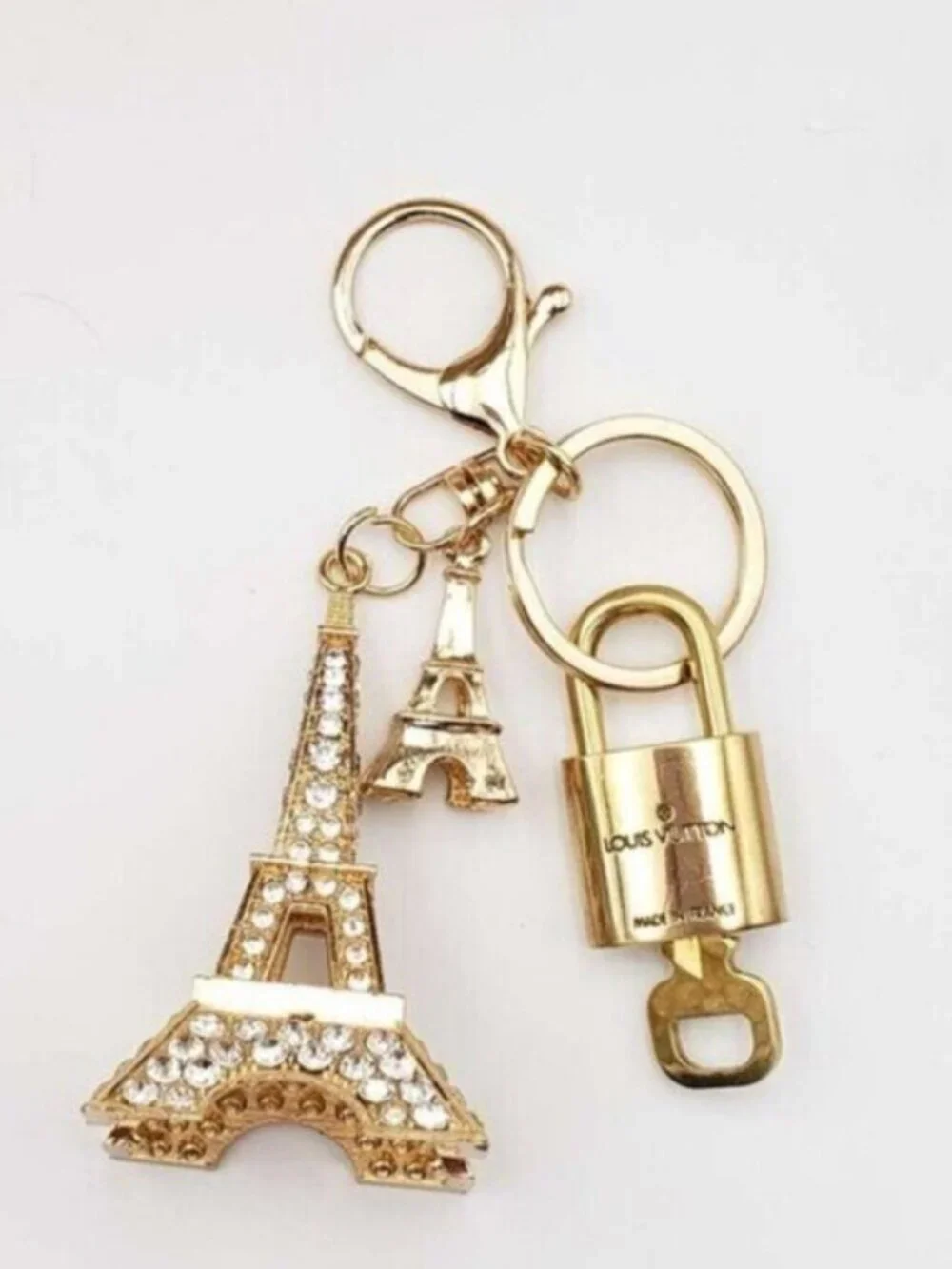 Louis Vuitton Gold Lock 🔒 Authentic LV Key + Unbranded Eiffel Tower Bag Charm